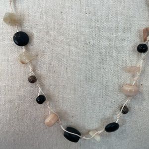 🍀🍀🍀Pink, Black and white Lava rock hand knotted and beaded necklace